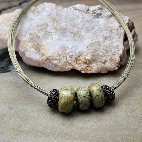 Sterling Silver 925 Necklace with Chunky Stone Beads and Textured Spacers - Picture 1 of 15